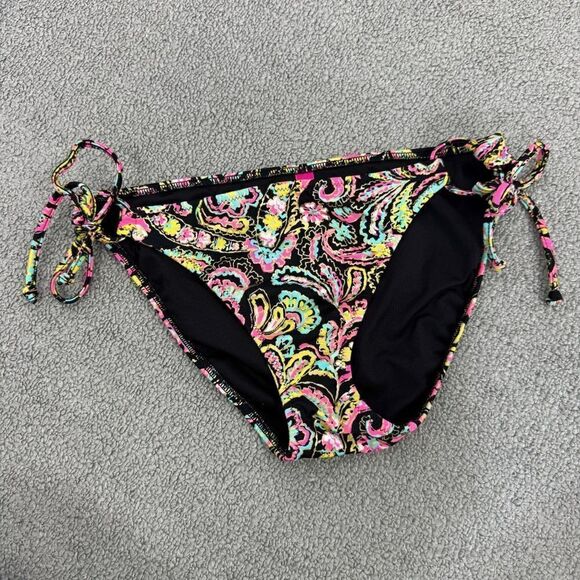Victoria’s Secret Paisley Neon String Bikini Bottoms Black Multi Small - Picture 1 of 7